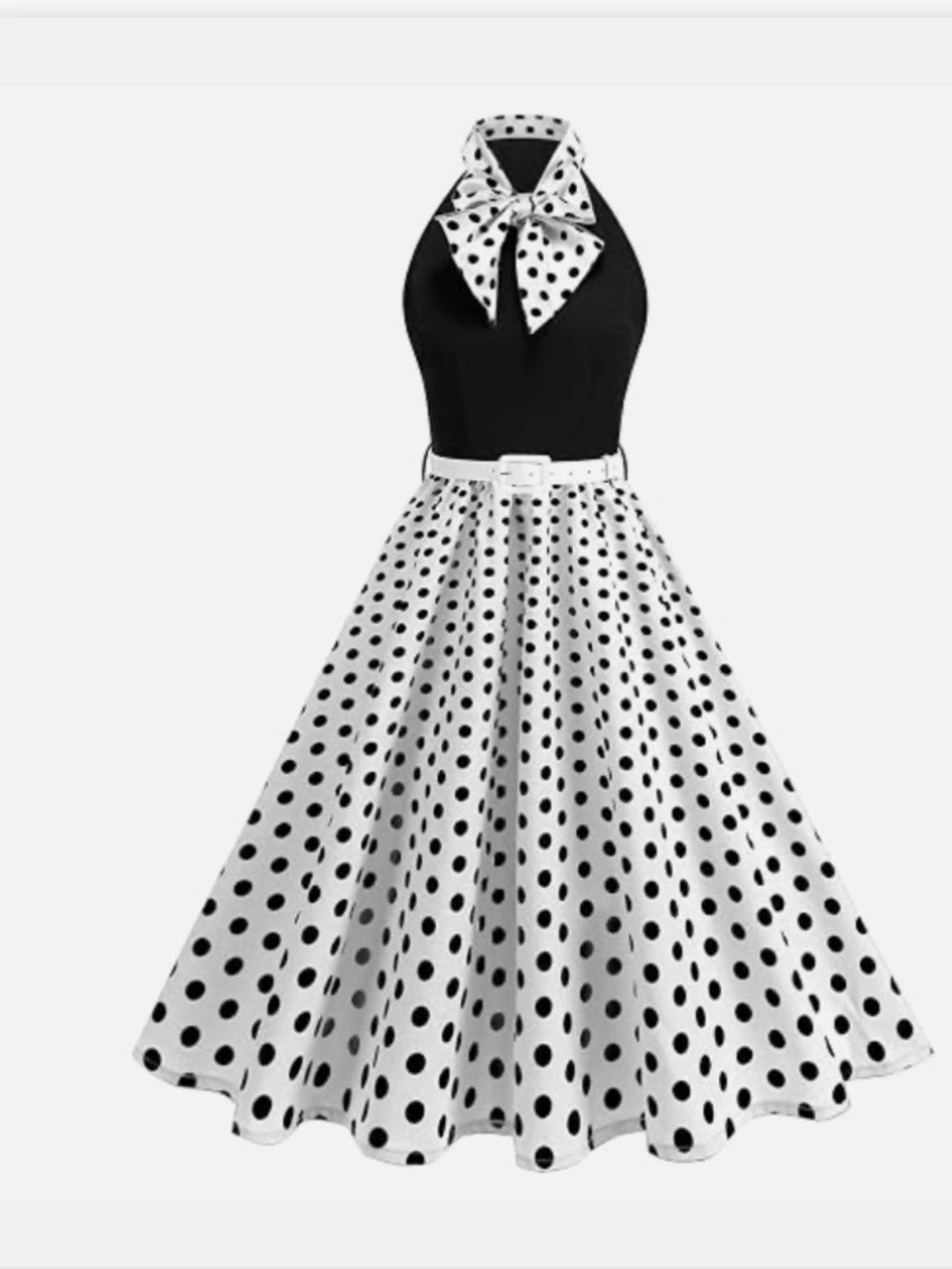 Brand New!- Chic Black Polka Dot Dress with bow in the back, side zipper
